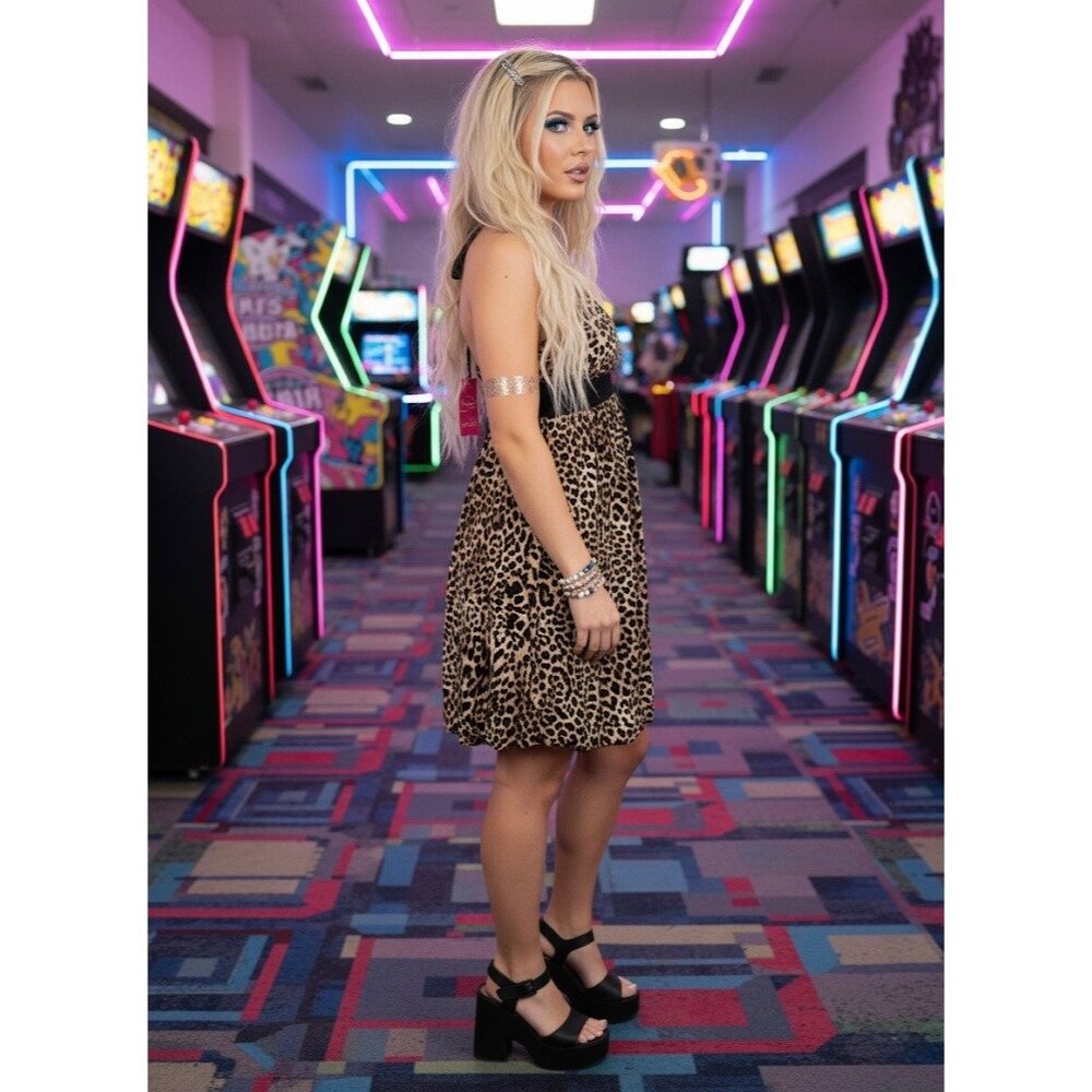 Vintage NWT Candies Leopard Halter Mini Dress S| Y2K Bimbocore McBling Fairycore - Picture 5 of 16